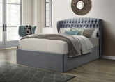 Warwick Grey Velvet Fabric Winged Ottoman Bed